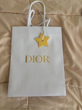 DIOR White Luxury Gift Bag with Gold Logo and Star 10” x 8” x 3.5”